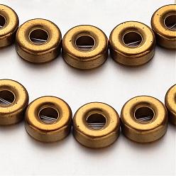 Golden Plated Electroplate Non-magnetic Synthetic Hematite Beads Strands, Donut, Golden Plated, 8x3mm, Hole: 1mm, about 48pcs/strand, 15.7 inch