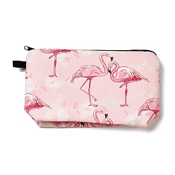 Pink Flamingo Pattern Polyester  Makeup Storage Bag, Multi-functional Travel Toilet Bag, Clutch Bag with Zipper for Women, Pink, 22x12.5x5cm