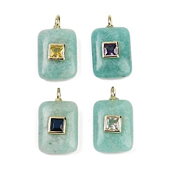 Амазонит Природные подвески амазонит, прямоугольные подвески с латунной микропаве кубическими цирконами случайных цветов, золотые, 21x12x6 мм, отверстие : 2x1 мм