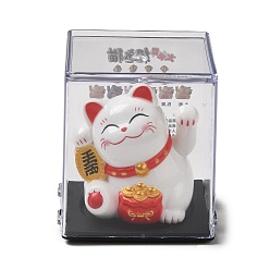 White Plastic Solar Powered Japanese Lucky Cat Figurines, for Home Car Office Desktop Decoration, White, 65x54x49mm