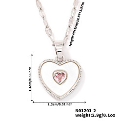 Pink Шикарное женское ожерелье с подвеской в форме сердца из латуни с прозрачным кубическим цирконием, платина, розовые, 15.75 дюйм (40 см)