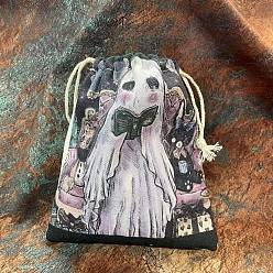 Ghost Rectangle Canvas Cloth Tarot Cards Storage Pouches, Jewelry Drawstring Storage Bags, for Witchcraft Articles Storage, Ghost, 18x13cm