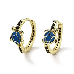 Темно-Голубой Латунные микро проложить серьги обруча кубического циркония, с эмалью, стойки покрытие, долговечный, без кадмия и без свинца, реальный 18 k позолоченный, черепаха, глубокое синее небо, 18.5x16.5x7.5 мм