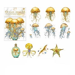 Gold Dream Dance Ocean Realm Series 20 Sheets PET Sticker, Luminous Jellyfish for Journal Diary DIY Decoration, Gold, 75x75mm