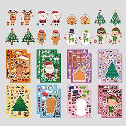 Mixed Color Christmas PVC Plastic Sticker Labels, Self-adhesion, for Suitcase, Skateboard, Refrigerator, Helmet, Mobile Phone Shell, Christmas Themed Pattern, Mixed Color, 210x150mm, about 8 styles, 2 sheets/Style, 16 sheets/set