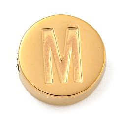 Letter M Ионное покрытие (ip) 304 шарики из нержавеющей стали, плоские круглые с буквы, золотые, Буква М, 8x3 мм, отверстие : 1.6 мм