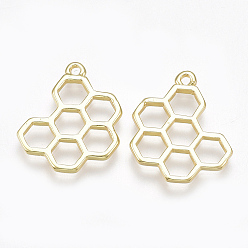 Real 18K Gold Plated Brass Pendants, Honeycomb, Real 18K Gold Plated, 19x16x1.5mm, Hole: 1.4mm