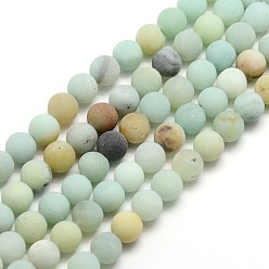 Flower Amazonite Frosted Natural Flower Amazonite Round Bead Strands, 10mm, Hole: 1mm, about 37~39pcs/strand, 14.9~15.6 inch