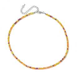 Orange Faceted Rondelle Glass Beaded Necklace for Women, with Alloy Clasps, Orange, 16.14 inch(41cm), 3mm