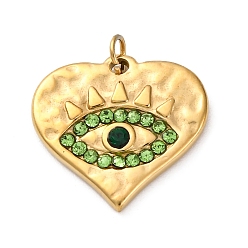 Изумруд 304 подвески из нержавеющей стали, со стразами, ионное покрытие (ip), реальный 14 k позолоченный, сглаз, изумруд, 14.5x15x2 мм, отверстие : 2 мм