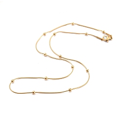 Golden 304 Stainless Steel Round Snake Chain Necklaces, with Round Beads and Lobster Claw Clasps, Golden, 16.53 inch(42cm), 1mm