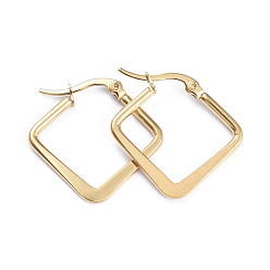 Golden 201 Stainless Steel Angular Hoop Earrings, with 304 Stainless Steel Pins, Flat Rhombus, Golden, 25x26x1.5~2mm, Pin: 1x0.7mm