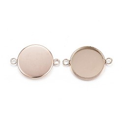 Rose Gold Ion Plating(IP) 304 Stainless Steel Cabochon Connector Settings, Plain Edge Bezel Cups, Flat Round, Rose Gold, Tray: 8mm, 16x10x2mm, Hole: 2mm