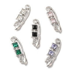 Mixed Color Alloy Pendant, with Glass, Platinum, Lead Free & Cadmium Free, Safety Pin Charm, Mixed Color, 35x10.5x4mm, Hole: 3mm