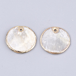 Light Gold Natural Capiz Shell Pendants, Brass Edge Plated, Flat Round, Light Gold, 18x1mm, Hole: 1.2mm