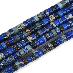 Синий Натуральные имперские нитки из бисера яшмы, окрашенные, диск, Heishi бусы, синие, 4x2 мм, отверстие : 0.7 мм, около 190 шт / нитка, 15.04 дюйм (38.2 см)