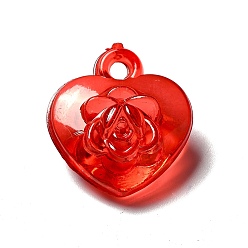 Красный Прозрачные акриловые подвески, сердце с розовым шармом, на день Святого Валентина, красные, 23x21x11 мм, отверстие : 2.5 мм, Около 300 шт / 500 г