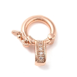 Rose Gold Brass Micro Pave Clear Cubic Zirconia Twister Clasps, Lead Free & Cadmium Free, Long-Lasting Plated, Flat Round, Rose Gold, 15x11.5x5mm