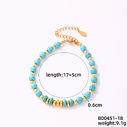Круглые Модные браслеты из латуни в корейском стиле из синтетической бирюзы, круглые, 6-3/4 дюйм (17 см)