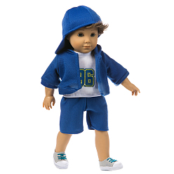 Marine Blue Cotton Doll Sweat Suit & Hat, Doll Clothes Outfits, Fit for American 18 inch Girl Dolls, Marine Blue, 310x235x140mm