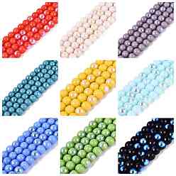 Color mezclado Electrochapa hilos de perlas de vidrio opacas, rondo, arco iris chapado, medio chapado, color mezclado, 6~6.5 mm, agujero: 0.8~1 mm, sobre 67~72 unidades / cadena, 14.57~15.35 pulgada (37~39 cm)