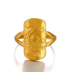 Золотой Открытые манжеты из нержавеющей стали, прямоугольник с луной и звездами для женщин, золотые, размер США 8 (18.1 мм)