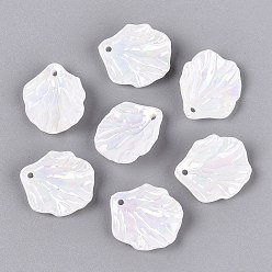 Blanco Colgantes de plástico ccb con revestimiento ultravioleta, iridiscente, encantos de pétalos, blanco, 20x17x5 mm, agujero: 1.5 mm, Sobre 1160 unidades / 500 g