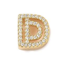 Letter D Латунные микро-паве прозрачные кубические цирконии начальные многорядные звенья, реальный 18 k позолоченный, без кадмия и без свинца, долговечный, стойки покрытие, Буква D, 10~11.5x7~12.5x4~4.5 мм, отверстие : 1.5~1.8x1.8~4 мм