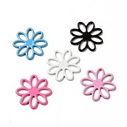 Mixed Color Spray Painted 201 Stainless Steel Filigree Joiners, Flower, Mixed Color, 16x1mm, Inner Diameter: 2.5x4.5mm
