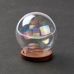 Clear Glass Dome Cover, Decorative Display Case, Cloche Bell Jar Terrarium with Wood Base, Clear, 40x44mm
