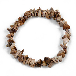Пейзажный Джаспер Эластичные браслеты унисекс с бусинами и яшмой с натуральным рисунком, внутренний диаметр: 1-3/4~2 дюйм (4.5~5 см)
