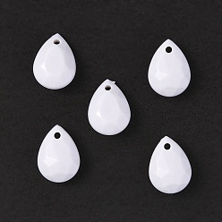 White Opaque Acrylic Pendants, Teardrop Charm, Faceted, White, 17.5x13x7mm, Hole: 2mm, about 560pcs/500g