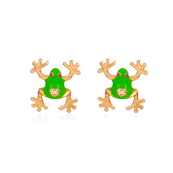 01KC gold Fashion creative oil dripping frog earrings cartoon cute funny animal earrings personality earrings