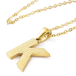 Letter K Ion Plating(IP) Initial Letter 304 Stainless Steel Pendant Necklaces, Real 18K Gold Plated, Letter K, 15.87 inch(40.3cm), Pendant: about 16.5~17x4~18.5mm