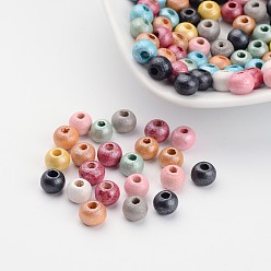 Mixed Color Round Natural Wood Beads, Dyed, Lead Free, Mixed Color, 5~6x4~5mm, Hole: 2~3mm, about 7500pcs/500g