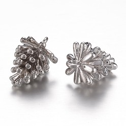 Real Platinum Plated Long-Lasting Plated Brass Charms, Pine Cone, Cadmium Free & Nickel Free & Lead Free, Real Platinum Plated, 13.5x10mm, Hole: 1.5mm
