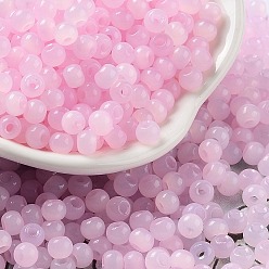 Pink Glass Seed Beads, Imitation Cat Eye, Rondelle, Pink, 4x3.3mm, Hole: 1.4mm