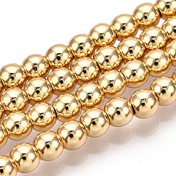 Light Gold Plated Electroplate Non-magnetic Synthetic Hematite Bead Strands, Round, Light Gold Plated, 10x9mm, Hole: 1~1.5mm, about 44pcs/strand, 15.4 inch