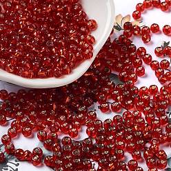 FireBrick Glass Seed Beads, Silver Lined, Round Hole, Round, FireBrick, 4x3mm, Hole: 1.2mm, 6429pcs/pound