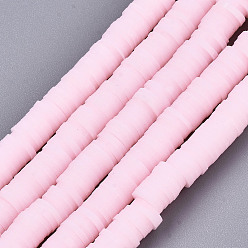 Бледно-Розовый Полимерной глины ручной работы бисер нитей, для поделок ювелирных изделий, Heishi бусы, Диск / плоские круглые, розовый жемчуг, 6x0.5~1 мм, отверстие : 1.8 мм, около 290~320 шт / нитка, 15.75 дюйм ~ 16.14 дюйм (40~41 см)
