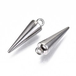 Stainless Steel Color 201 Stainless Steel Pendants, Cone, Stainless Steel Color, 17.5x5mm, Hole: 1.6mm