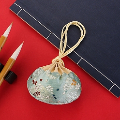 Light Cyan Flower Embroidery Silk & Satin Drawstring Sachet Bags with Tassel, for Jewelry, Light Cyan, 10x8.5cm
