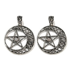 Розовый Кварц Природного розового кварца подвески, Антикварная серебряная стойка с покрытием из сплава с полой луной и подвесками в виде звезд, без свинца и без кадмия, 36x33x4 мм, отверстие : 4x6 мм