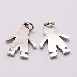 Stainless Steel Color 316 Surgical Stainless Steel Pendants, Boy Silhouette Pendants, Stainless Steel Color, 18x14x2mm, Hole: 3mm