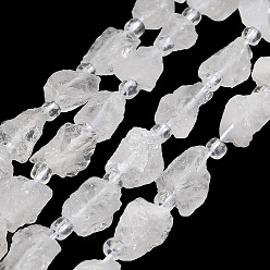 Quartz Crystal Natural Quartz Crystal Beads Strands, Rock Crystal, Raw Rough, Nuggets, with Seed Beads, 8~19x7~10x6~8mm, Hole: 1mm, about 28~30pcs/strand, 15.16''(38.5cm)~15.94''(40.5cm)