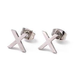 Letter C Tarnish Resistant 304 Stainless Steel Greek Alphabet Stud Earrings, Manual Polishing, Letter.C, 7~11x2~10x1.5mm, Pin: 0.8mm