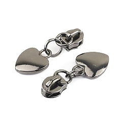 Gunmetal Alloy Zipper Head with Heart Charms, Zipper Pull Replacement, Zipper Sliders for Purses Luggage Bags Suitcases, Gunmetal, 4x1.6cm