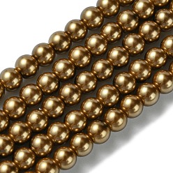 Verge D'or Foncé Brins de perles de verre teints écologiques, Grade a, ronde, cordon en coton fileté, verge d'or noir, 6mm, Trou: 1.2~1.5mm, Environ 70 pcs/chapelet, 15.7 pouce