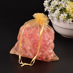Gold Valentines Day Gifts Packages Organza Bags, with Ribbons, Rectangle, Gold, Size: about 14cm wide, 17cm long