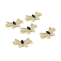 Black Alloy Enamel Connector Charms, Butterfly Links, with Crystal Rhinestone, Light Gold, Cadmium Free & Lead Free, Black, 12x21.5x2.5mm, Hole: 2mm